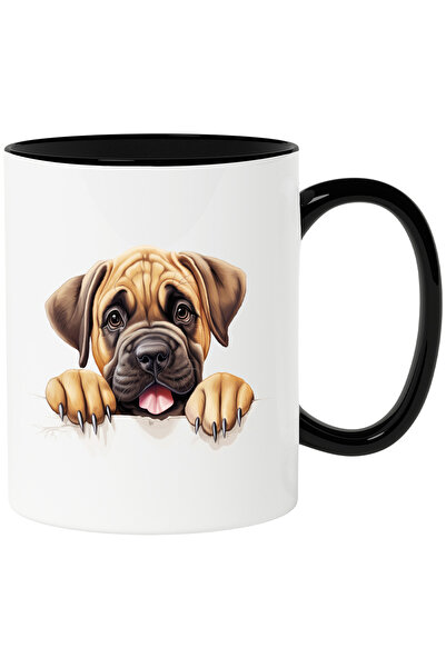 StoryGift Romania Cana cu un catel bun | ilustratie | gheare | se uita peste gard | pentru iubitor, Cu Maner Negru