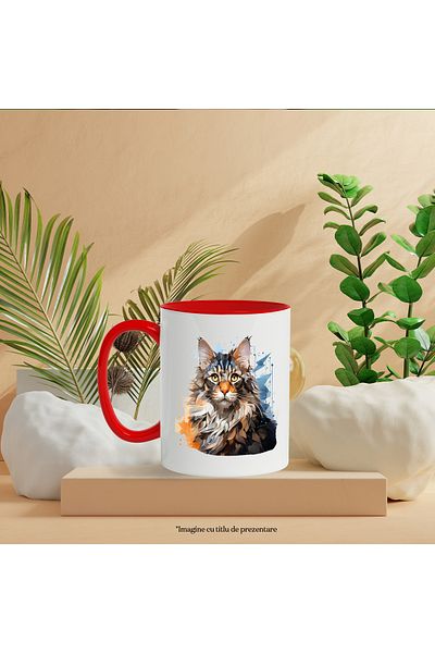 StoryGift Romania Cat Mug, Mosaic, Animal, Geometric, Abstract Art, Multicolor 330 ml, Ce, Cu, STG