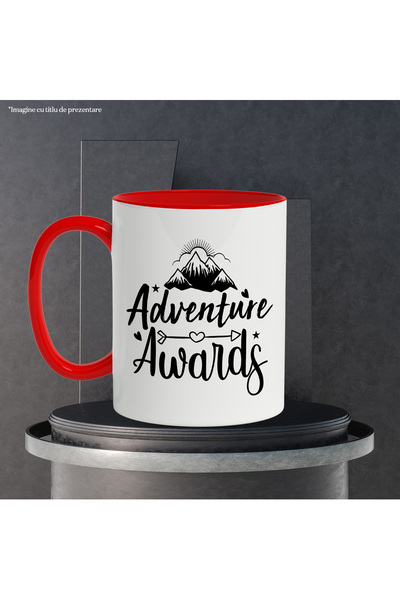 StoryGift Romania Mug with mountains and hearts for hiking lovers with the message "Adventure aw, With, STG.