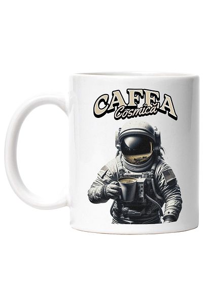 StoryGift Romania Cana Cafea cosmica, astronaut in spatiu cu cana de cafea, 330ml, Ceramic cu Mane, Cu Maner Alb