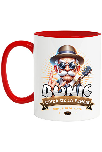 StoryGift Romania Cana bunic, criza de la pensie chitara rock and roll, 330ml, Ceramic cu Maner Ro, Cu Maner Rosu