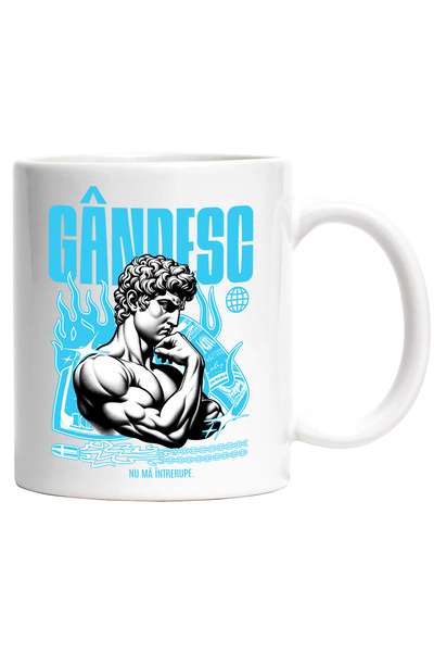 StoryGift Romania Cana Bust statuie Grecia, Text gandesc nu ma intrerup, 330ml, Ceramic cu Maner A, Cu Maner Alb