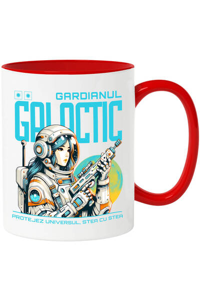 StoryGift Romania Cana cu Fata In Costum Spatial Cu Arma Text Gardianul Galac...