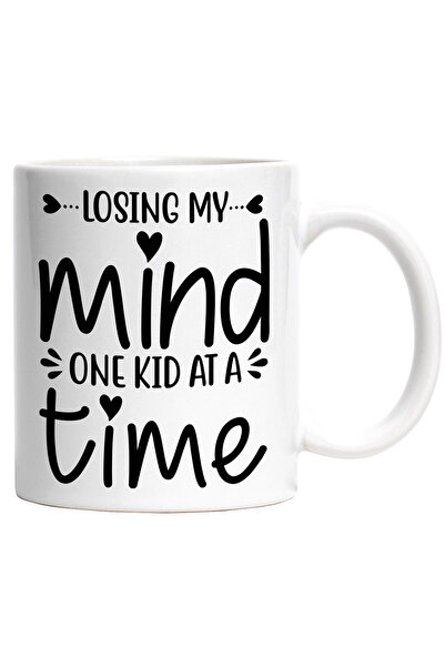 StoryGift Romania Cana cu inimioare si mesajul "Imi pierd mintile, cate un copil pe rand" - griji , Cu Maner Alb