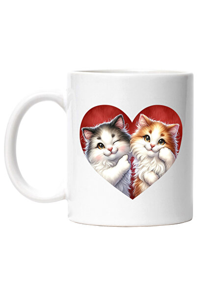 StoryGift Romania Cana cu o inimioara in care apar 2 pisicute prietene | ilus...