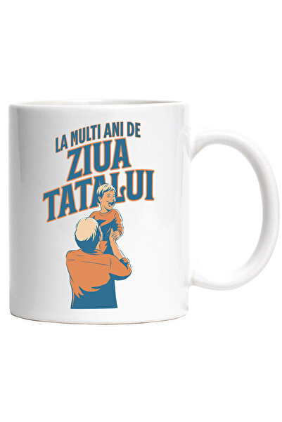 StoryGift Romania Cana La multi ani de ziua tatalui barbat copil familie, 330ml, Ceramic cu Maner , Cu Maner Alb