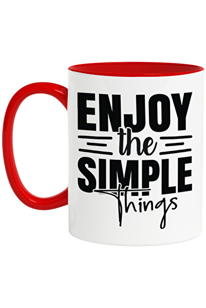 StoryGift Romania Cana cu un text motivational in limba engleza "Enjoy the simple things" - bucura, Cu Maner Rosu
