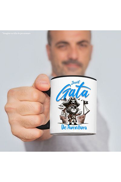 StoryGift Romania Mug with Pirate Cat with Hat and Ship Text I'm Ready for Adventure, Kids, By, With, STG