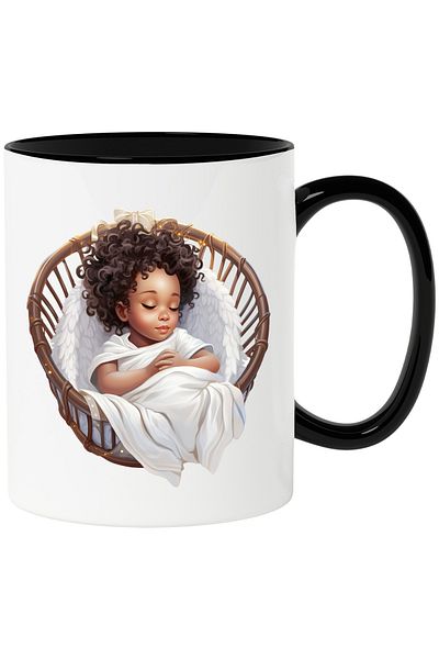 StoryGift Romania Cana cu o fetita de culoare | ilustratie | doarme | somn adanc | oboseala | arip, Cu Maner Negru