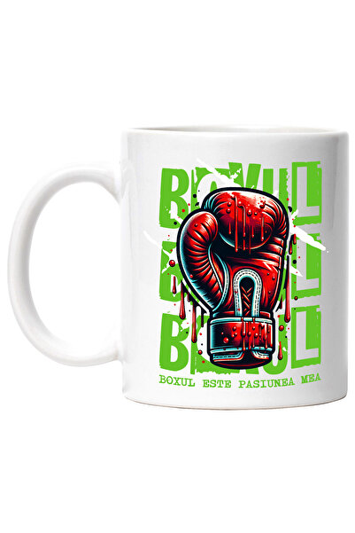 StoryGift Romania Cana Manusa de box insangerata, sport de contact, text BOXUL ESTE PASIUNEA MEA, , Cu Maner Alb