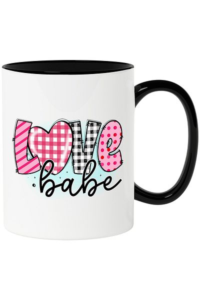StoryGift Romania Mug with the message "Love, babe", girlfriend, love, Valentine's Day, illustration, hearts, With, STG