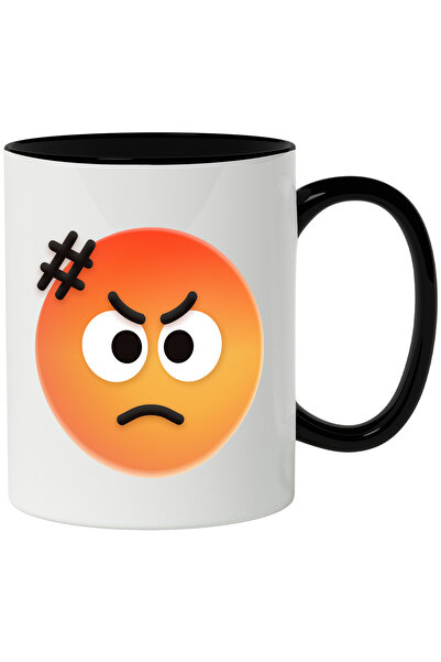 StoryGift Romania Cana Cu Emoticon, Emoji, Fata Nervoasa, Diez, Gradient, Multicolor 330 ml, Ceram, Cu Maner Negru