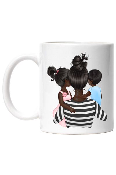 StoryGift Romania Cana cu o mama de culoare care isi tine in brate copiii, fe...