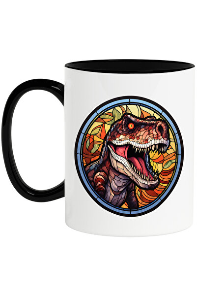 StoryGift Romania Cana cu un dinozaur furios, ilustratie, in stil mozaic, sti...