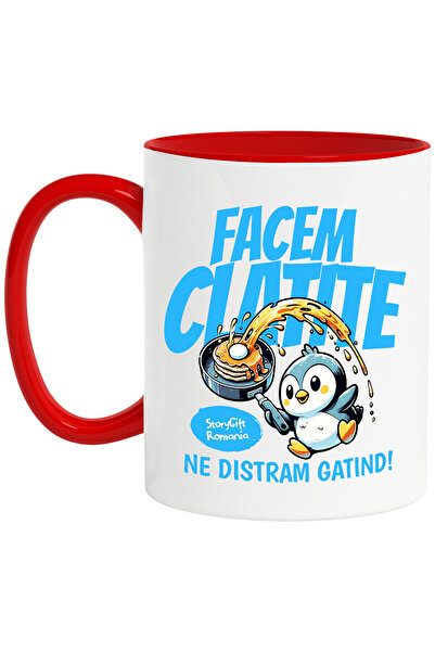 StoryGift Romania Mug with Penguin in the Kitchen with Pancake Pan Text Let's...
