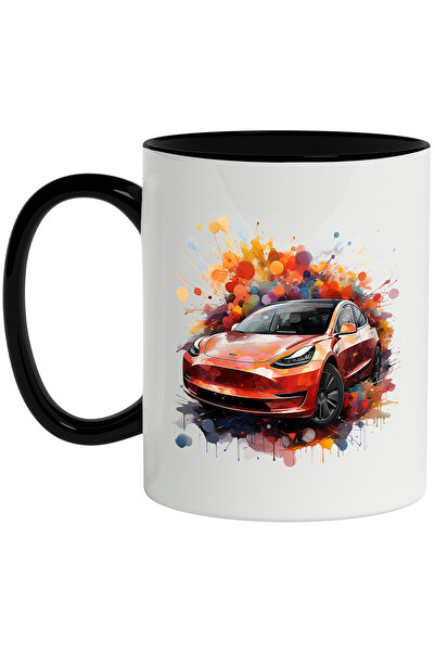 StoryGift Romania Cana Cu Masina, Tesla, Buline, Ilustratie Watercolor, Multi...