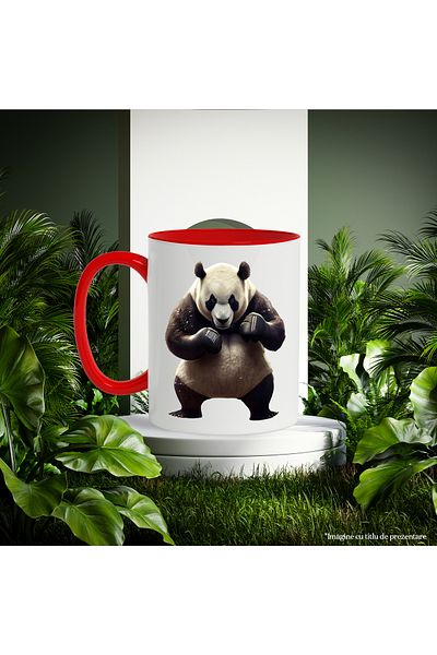 StoryGift Romania Cana Cu Panda, Box, Manusi, Luptator, Iubitori De Sport, Multicolor 330 ml, Cera, Cu Maner Rosu