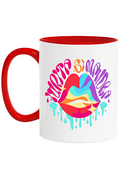 StoryGift Romania Cana Iubita si mandra-buze, 330ml, Ceramic cu Maner Rosu, C...