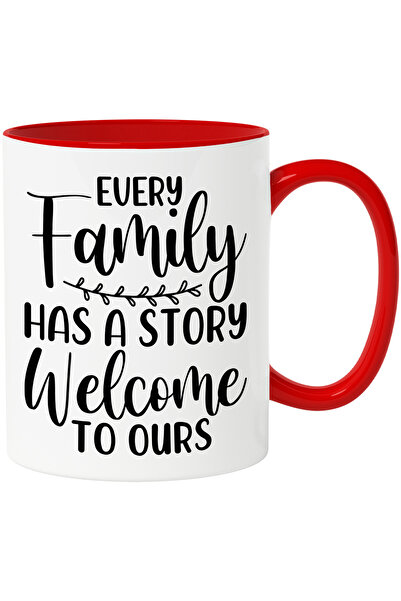 StoryGift Romania Cana cu mesajul "Orice familie are o poveste. Bun-venit in a noastra!" - bunatat, Cu Maner Rosu
