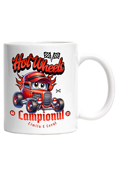 StoryGift Romania Cana cu Aniamtie Masina Rosie Vintige Text Hot Wheels Campi...