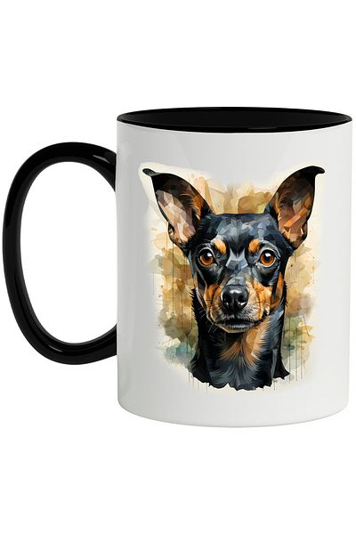StoryGift Romania Cana Cu Caine De Rasa, Pinscher, Iubitori De Catei, Ilustratie, Multicolor 330 m, Cu Maner Negru