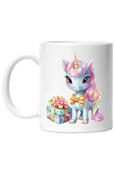 StoryGift Romania Cana cu un unicorn vesel | ilustratie | cadou | dar | aniversare | 330ml | Ceram, Cu Maner Alb