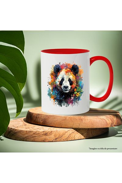 StoryGift Romania Panda Bear Mug, Flowers, Leaves, Nature, Watercolor, Illustration, Multicolor 330 m, With ,STG