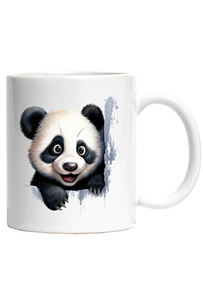 StoryGift Romania Cana cu un urs Panda vesel | ilustratie | jucaus | animal pe cale de disparitie , Cu Maner Alb