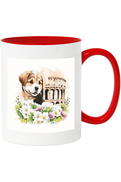 StoryGift Romania Cana cu un catel surprins | ilustratie | la Roma | Colosseum | arena | gladiator, Cu Maner Rosu