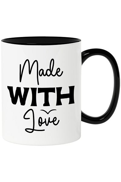 StoryGift Romania Cana cu textul in limba engleza "Made with love" - facuta cu iubire pasiune cu M, Cu Maner Negru