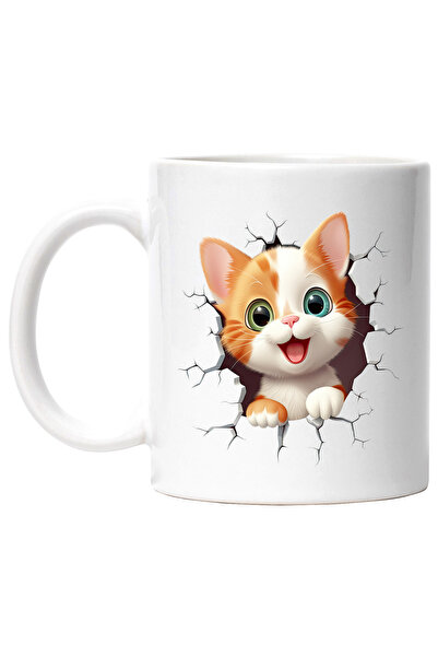 StoryGift Romania Cana cu o pisicuta curioasa care scoate capul printr-un zid...