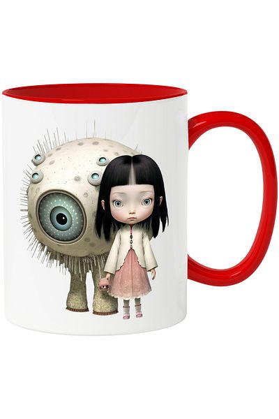 StoryGift Romania Cana cu Animatie Grafica Fetita cu Ciclop, Sci-fi, Ciclop cu Ochii Albastri, Fet, Cu Maner Rosu