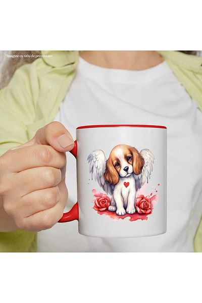 StoryGift Romania Mug with a shy puppy | wings | illustration | roses | heart | appreciation | c, With ,STG .