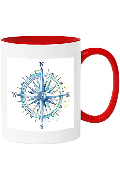 StoryGift Romania Cana cu o busola in forma de carma | ilustratie | puncte cardinale | nord | sud , Cu Maner Rosu