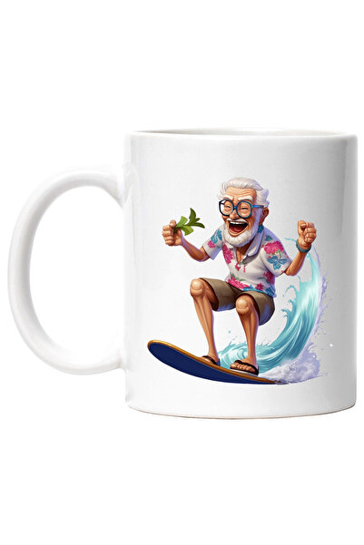 StoryGift Romania Cana cu un om in varsta care se da cu placa de surf | ilust...