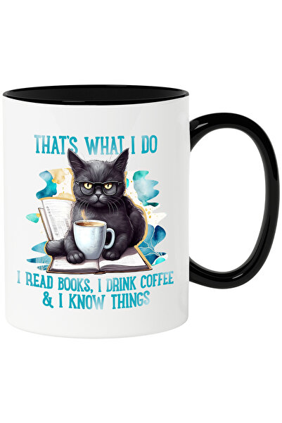 StoryGift Romania Cana cu o pisica neagra cu mesajul "That's what I do: I rea...
