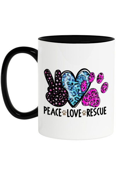 StoryGift Romania Cana cu mesajul "Peace, Love, Rescue", caine, animal de com...