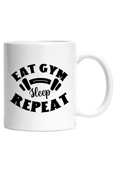 StoryGift Romania Cana cu o haltera si textul "Eat gym, sleep, repeat" - mana...