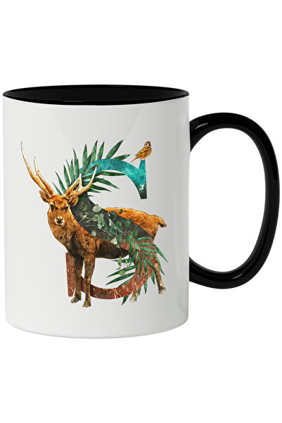 StoryGift Romania Cana Cu Litera, S, Cerb, Pasare, Frunze, Multicolor 330 ml,...