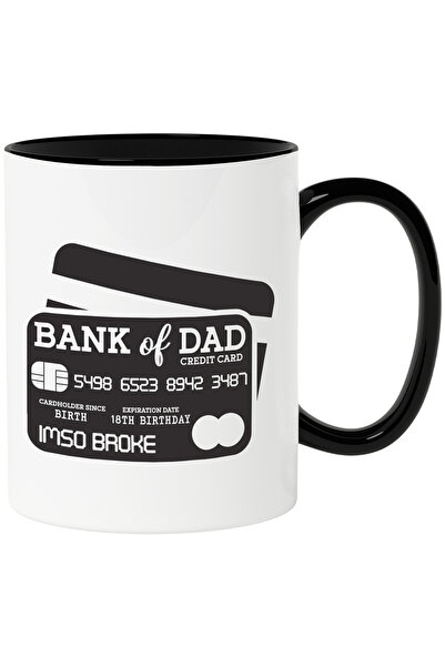 StoryGift Romania Cana cu Inscriptie Amuzanta cu Cardul de Credit a lui Tata, Banca Lui Tata, cu T, Cu Maner Negru