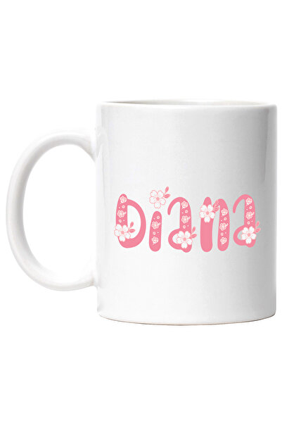 StoryGift Romania Cana Cu Numele Diana, Flori, Colorat, Roz, Dragut, 330ml, Ceramic cu Maner Alb, Cu Maner Alb