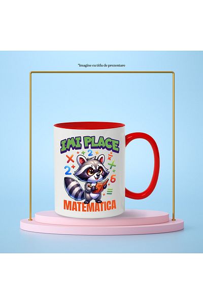 StoryGift Romania Cana cu Sconcs matematician numere carti scoala text imi place matematica, educa, Cu Maner Rosu