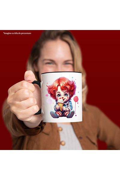 StoryGift Romania Cana cu o fetita clovn | ilustratie joker | are o inghetata | desert | pete de c, Cu Maner Negru