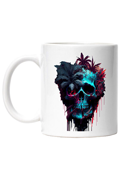 StoryGift Romania Cana Cu Craniu, Tropical, Palmieri, Plante, Gotic, Multicol...