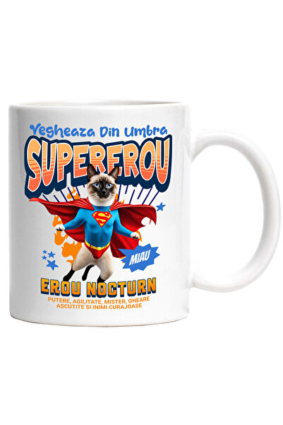 StoryGift Romania Cana cu Siameza / siamese Pisica In Costum de SuperMan cu P...