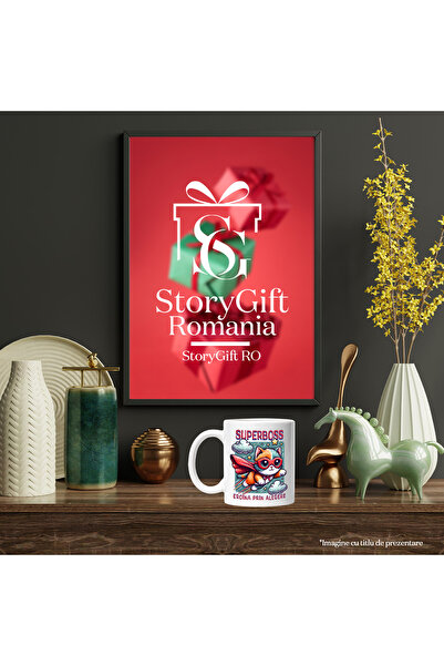 StoryGift Romania Cana Super Boss ,supererou, Eroina Prin Alegere, 330ml, Ceramic Cu Maner Alb, Cu Mane,stg
