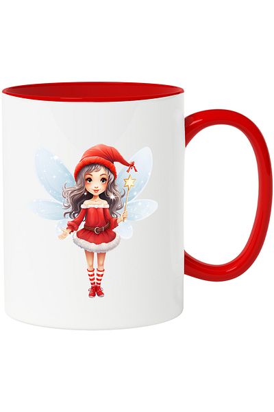StoryGift Romania Cana cu o fetita dragalasa | ilustratie | bagheta magica | aripi de zana | costu, Cu Maner Rosu