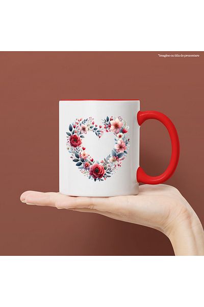 StoryGift Romania Mug with a heart made of flowers, illustration, plants, crown, love, appreciation, With ,STG