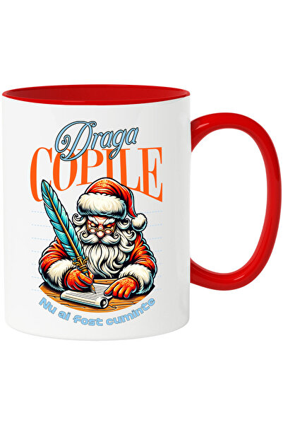 StoryGift Romania Cana cu Mos Craciun Cu Pana Stilou Si Lista Text Haios Draga copile Nu Ai Fost C, Cu Maner Rosu