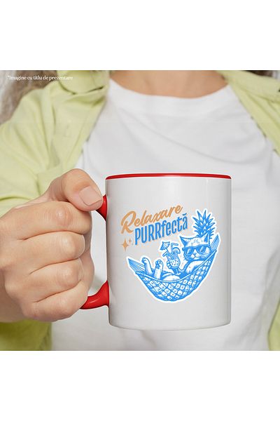 StoryGift Romania PURRfecta Relaxing Mug Cat in Hammock Cocktail, 330ml, Ceramic with Red Handle, With Ma,STG